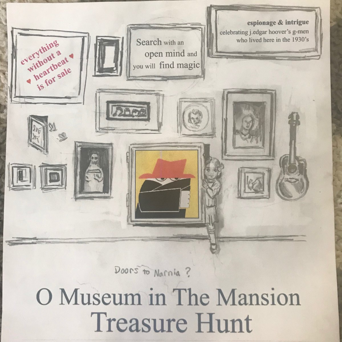 omansion's tweet photo. Tour guest, Spencer-Grace Hiday perfectly captured the spirit of our Espionage Hunt in this incredible piece of artwork! Thank you to Spencer-Grace for letting us share this artwork!
#espionage #mansionmagic #omansion #omuseum #mansiononostreet #mansionono #mydccool #dmvlove https://t.co/TPcflrCuXs