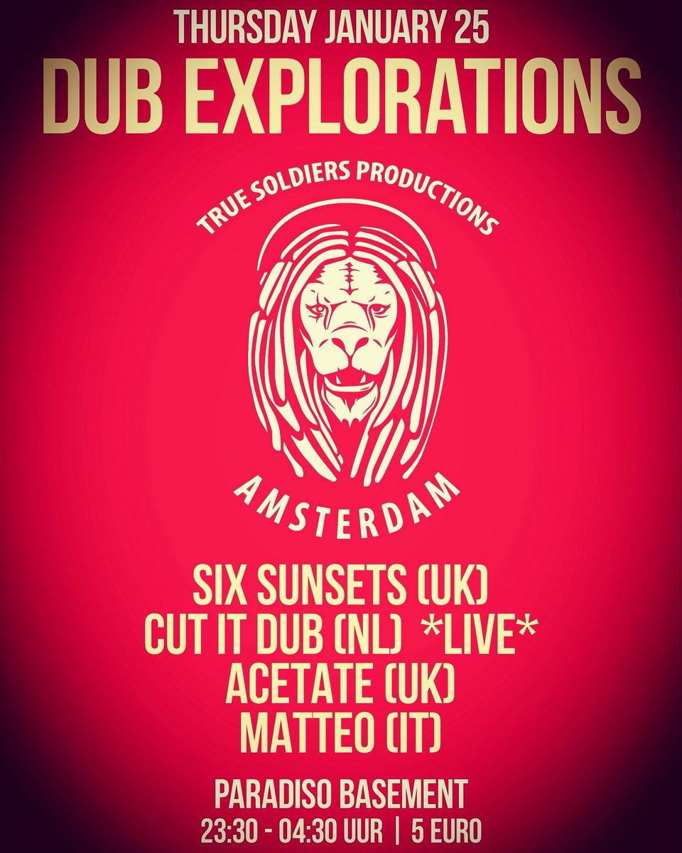 Returning to <a href="/ParadisoAdam/">Paradiso Amsterdam</a> Thursday for another #DubExplorations session <a href="/SixSunsets/">Six Sunsets</a> Cut it Dub , Acetate, &amp; Matteo. facebook.com/events/2021964…