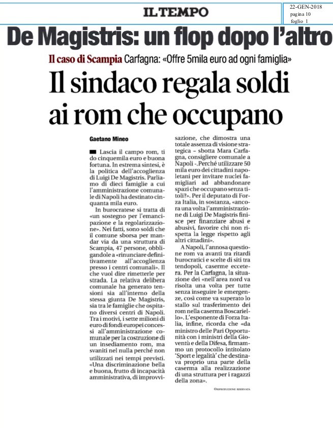 mara_carfagna's tweet photo. L’articolo di @tempoweb sulla gestione dei Rom a #Napoli https://t.co/SnP5of4vuN