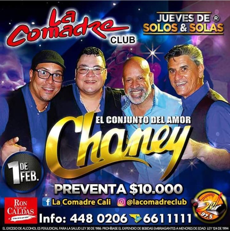 #Eventos #Conciertos Llega este próximo jueves 1 de Febrero a La Comadre, un gran concierto con el Conjunto del Amor: Chaney, y todos sus éxitos. 

Info y boletería: 4480206 - 6611111. Nooo te lo puedes perder!
