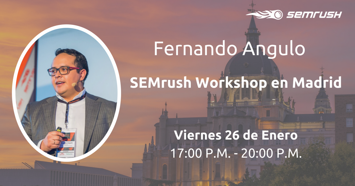 El próximo 26 de enero <a href="/Fernando1Angulo/">Fernando Angulo</a> realizará un taller práctico y gratuito sobre las herramientas de SEMrush para #SEO, #PPC, #MarketingdeContenidos y #RedesSociales en Madrid. ¿Te animas a participar? facebook.com/events/5401305…