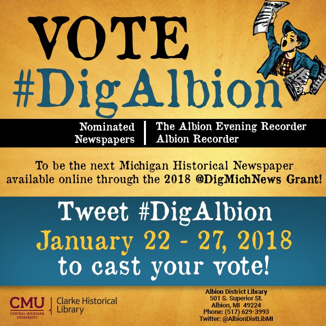 DigMichNews's tweet photo. Ever wonder how newspapers covered the Underground Railroad? Wait no longer! Follow the drinking gourd by voting #DigAlbion January 22-27 to get these historic newspapers digitized! RT to vote! https://t.co/h7rZgzYqoi https://t.co/MaNWIc5b2g https://t.co/fsjExFbFQl