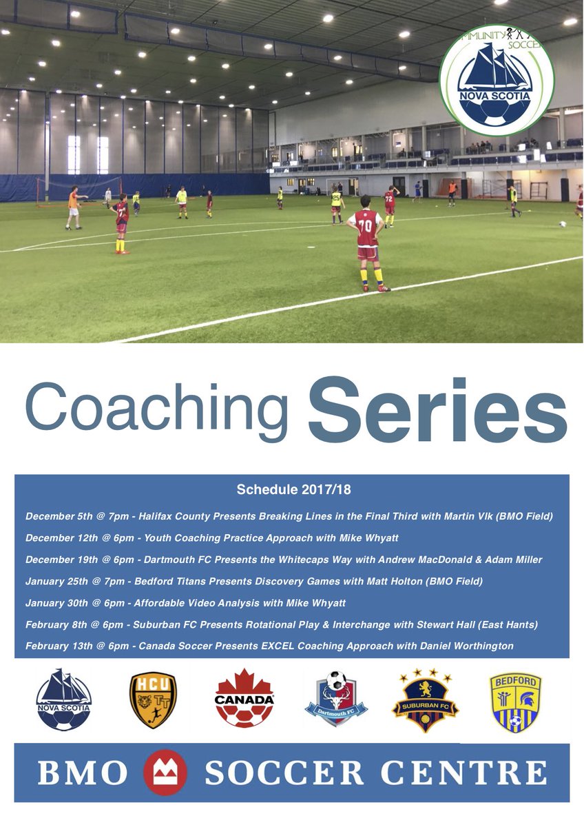 Don’t miss out on watching <a href="/SoccerNS/">Soccer Nova Scotia</a> <a href="/mattholton4/">Matt Holton</a> presenting Discovery Games with <a href="/TitansBedford/">Bedford Soccer</a> with U17A boys at the BMO Soccer Centre, Thursday 25th January at 7pm. #SNSCoachEd