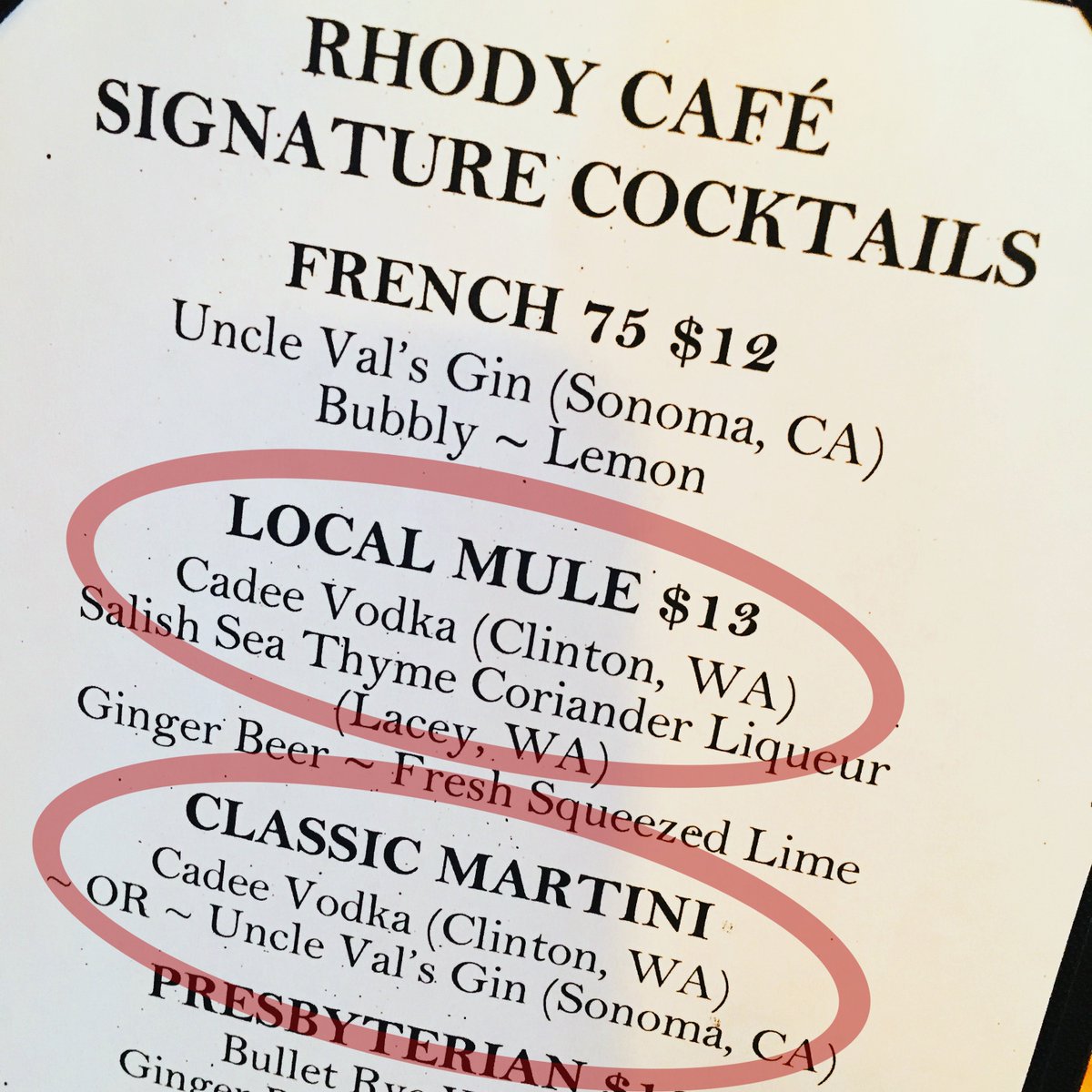 cadeedistillery's tweet photo. Cadée Distillery rocking' the special menu at the Rhody!  Love it!  Taste the Island Difference!  #cadeedistillery #rhodycafe #vodkarules https://t.co/8n989lnKNK