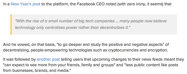 bloomenio's tweet photo. @coindesk article about potential #FacebookToken https://t.co/DkDNkJ7NJd
Key quote: "...the most powerful gift he can make to the world is a platform for creativity that empowers people by fairly rewarding their ideas and self expression. #blockchain https://t.co/XHCMUo4qjQ