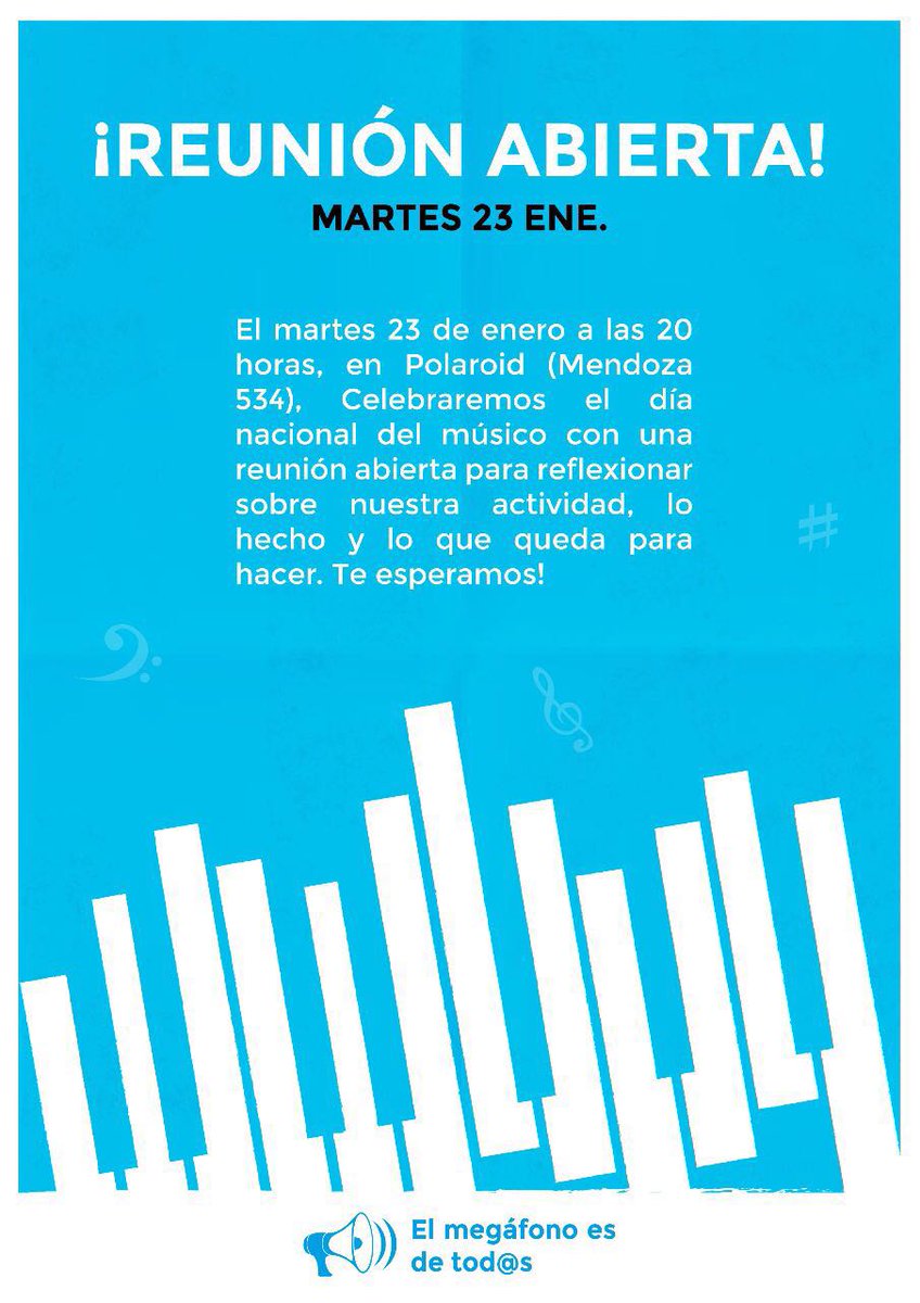 Unimuv's tweet photo. Mañana a las 20 en @polaroid__club (mendoza 534) nos juntamos a celebrar el día nacional del músic@ y a pensarnos parte y eje de la industria musical.
Los derechos se conquistan y se defienden
#MañanaEsMejor
#ElMegafonoEsDeTodxs https://t.co/2DDPWdvFh8