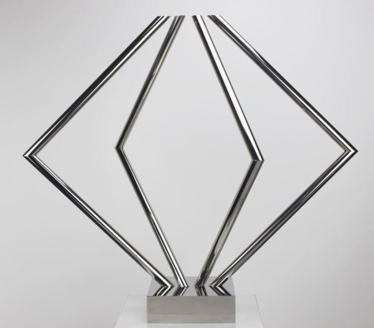 SOLD! For $4,250, Yaacov Agam's Super Ligne Volume, 1970. Kinetic sculptire in Chromed Steel. From the Schulhof Collection. #israeliart #israeliartists #kinetic #sculpture #steel #postwarart #contemporaryart #yaacovagam #fineart #auctions ow.ly/TWli30hBAZI