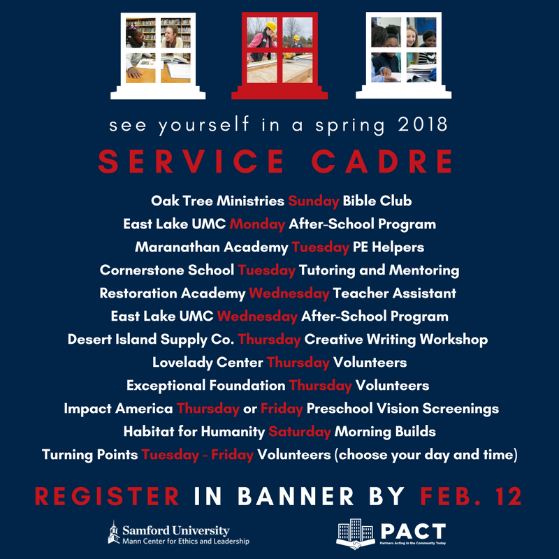 MannCenterSU's tweet photo. Registration for Mann Center Spring 2018 Service Cadres NOW OPEN on Banner under Spiritual Life tab! Sign up by Feb 12! https://t.co/SsISkiDypq