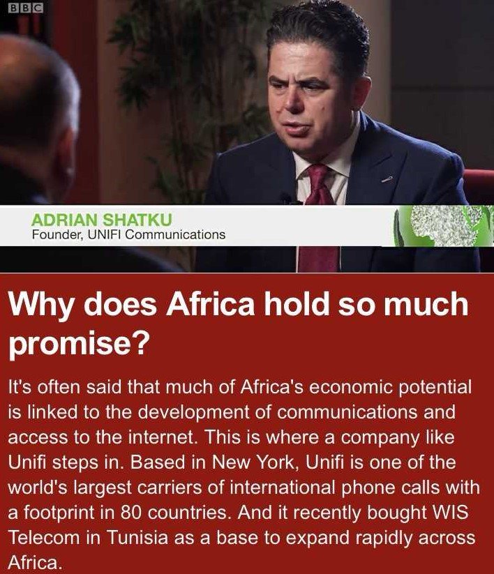 UNIFICOM's tweet photo. The BBC's Russell Padmore caught up with UNIFI's founder, Adrian Shatku and asked him why he thinks the continent holds great promise for the telecoms business." @BBCWorld - Africa Business Report
https://t.co/zN8dOWNkYj https://t.co/ZjOETO4PFf