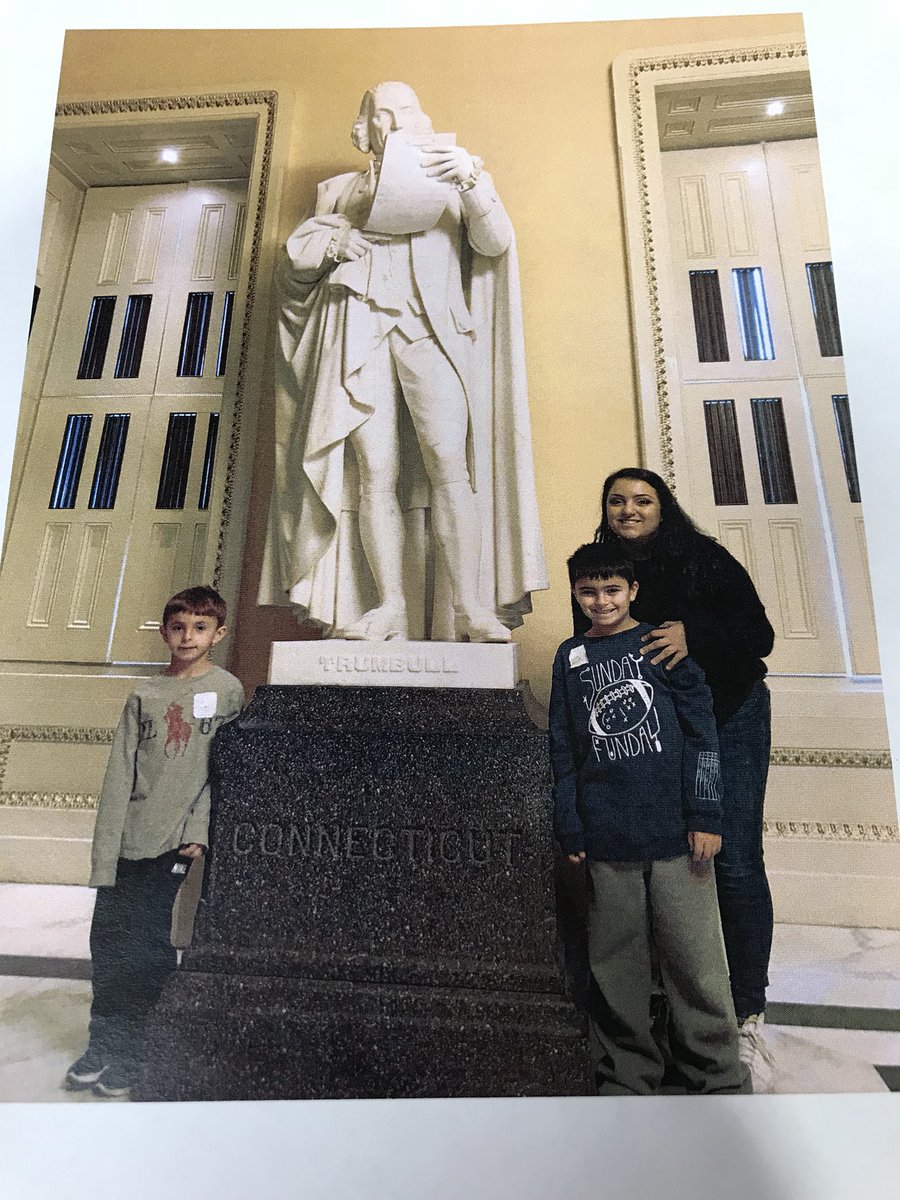 Thomas and family in DC and look at the name on the statue!!!!  The statue of John Trumbull was not on the tour but when the tour guide heard the name of the school that Thomas attended the family received VIP access!!!!