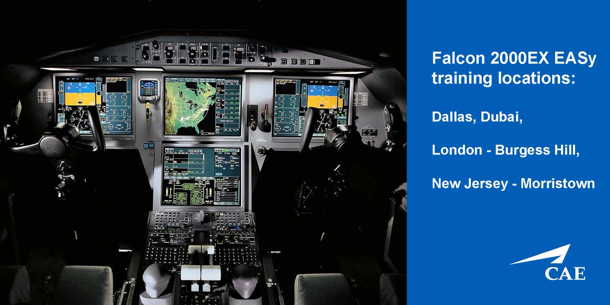 CAE_Inc's tweet photo. Let us custom-tailor your Falcon 2000 EX EASy training at any one of four training facilities.  Visit https://t.co/pgQURsy7kl to learn more or call 800-527-2463 and talk to one of our dedicated team members - we work with you!  #TrainWithCAE #Bizav #ElevateYourTraining #CAE70 https://t.co/FAH2BU2QN5