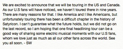 The Deep calleth upon Deep Tour is going to be going to the US and Canada in May 2018. #satyricon #deepcallethupondeep