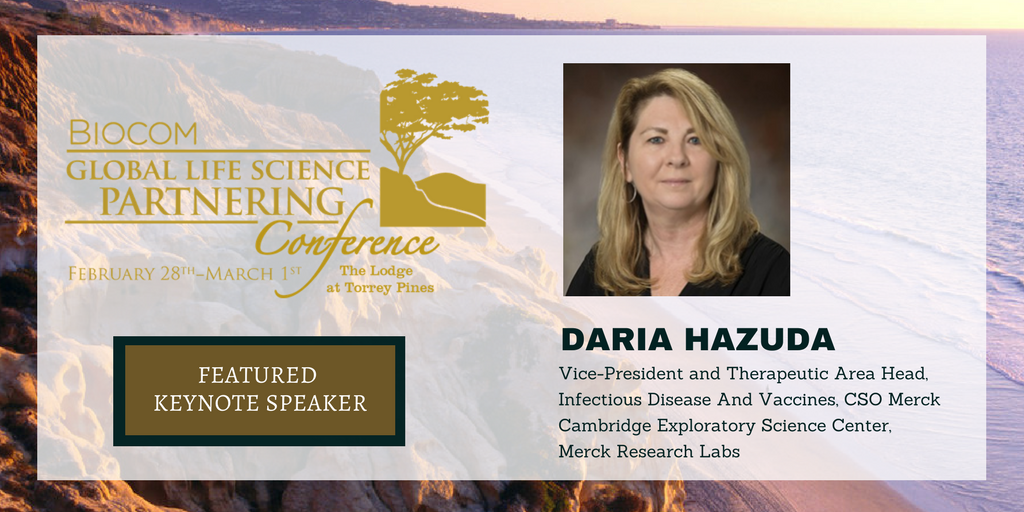 AshBFarver's tweet photo. Register for @biocom Global Life Science Partnering Conference &amp; hear from keynote speaker Daria Hazuda, @Merck. 
See our full line-up of rock-star speakers here: https://t.co/HcPGwuGKvb

#Biocom #BiocomGlobalPartnering #LifeScience #Biotech #Partnering https://t.co/BnMzxh6eoJ