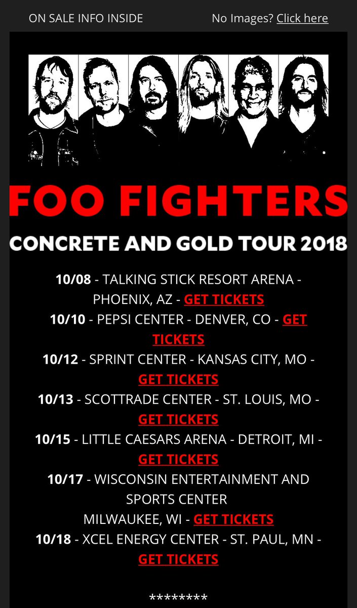 stubblr's tweet photo. New Fall 2018 #FooFighters tour dates announced. Pre-sale Tickets start tomorrow morning Public sale Friday https://t.co/wxTdsKHot2