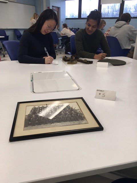 HumanitiesRHS's tweet photo. "The past is never dead.  It's not even past" - William Faulkner.  Congrats to Ms. Corley for bringing history to life by sharing actual WWII artifacts from her family with our students.  #RandolphSchools https://t.co/bNkO8Aaw5a