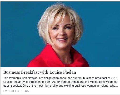 angelabradyRIBA's tweet image. Look forward to Irish Womens Business Breakfast @CorrigansFood Mayfair this Friday with the fab #LouisePhelan VP of @PayPal eventbrite.co.uk/e/business-bre… @winwomenuk @Entirl @IrishEmbassyUK @theirishpost @theirishtimes @rte #WINNetwork