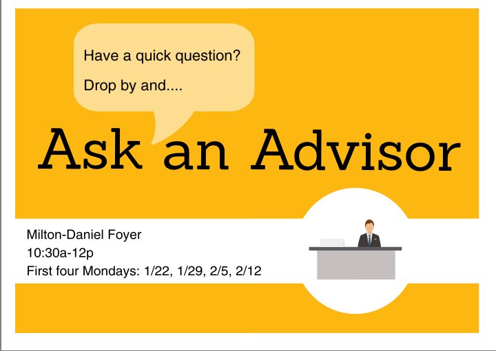 TCUMiltonDaniel's tweet photo. Even though the semester, I am sure some of you may already have questions about next year and it is never too early to start planning what you're going to do. Come chat with an advisor!!! They can answer any of your questions about classes and the Honors program in general. https://t.co/Ry4hqmWJm3