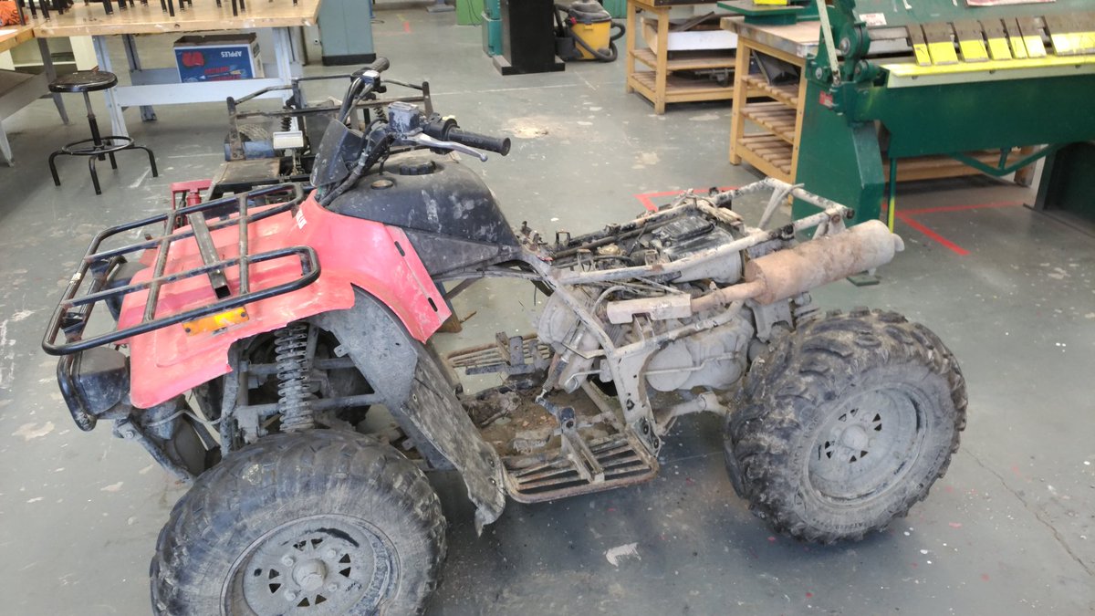 Before and after, one day of tearing apart the 4 wheeler to pull the engine to go in the go-cart