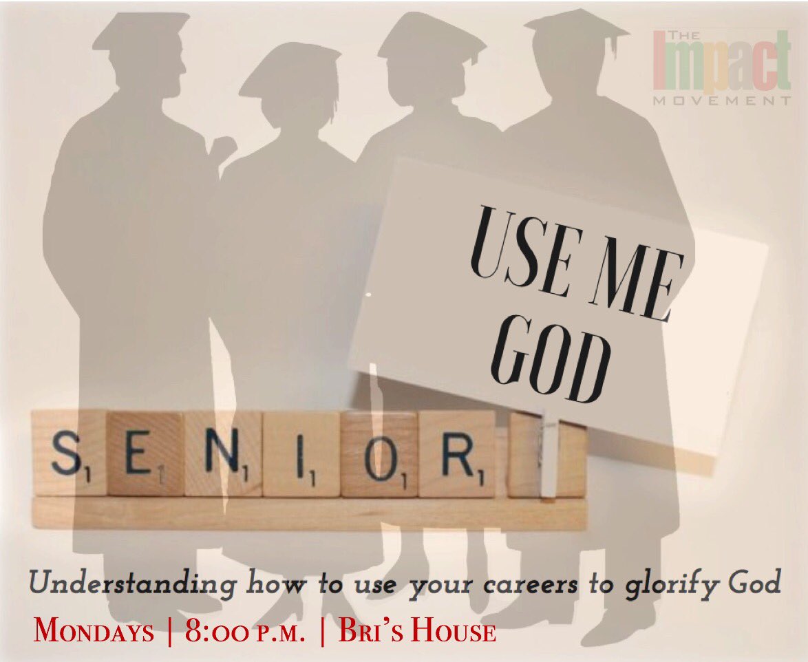 LsuImpact's tweet photo. ALL SENIORS &amp; YOUNG ADULTS may be asking, “ How can I glorify God while being a doctor, working at a fast food restaurant, sitting at a desk?” Let’s talk about it...come join me to discuss how we can give God glory while going into our careers. 
1 Corinthians 10:31
(DM for 🏠📫) https://t.co/i6ycmNO1wx