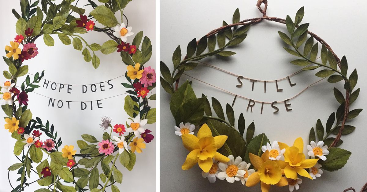 Paper flower wreaths by Grace Chin pair beauty with powerful phrases to empower you every day 🌼 💪 buff.ly/2DXj6QP