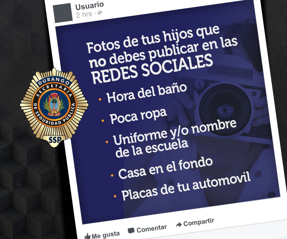 sspdgo's tweet photo. #Prevención ⚠ | Sigue estas recomendaciones de @sspdgo y evita poner en peligro la vida de tu hijo y familia en RRSS. https://t.co/46AeSztR3e