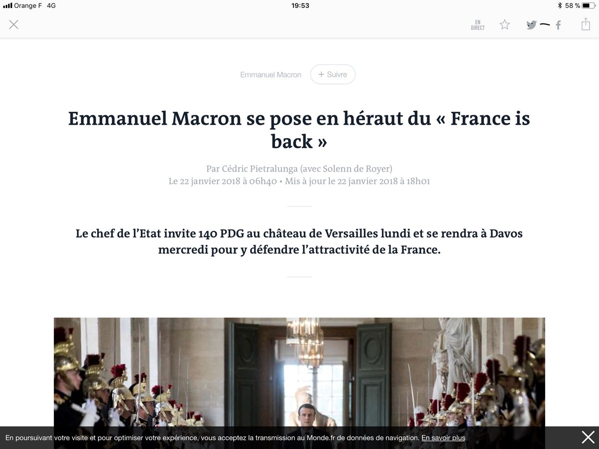Top 100 des dirigeants business mondial 
Juste avant #Davos avec <a href="/EmmanuelMacron/">Emmanuel Macron</a> 
<a href="/TonyESTANGUET/">Tony Estanguet - OLY</a> présent
#FranceIsBack respect #president