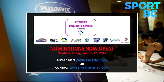 SportBC's tweet photo. We can't wait to celebrate the recipients of the Presidents' Awards at the @WestinBayshore on March 28! Remember to submit your nominations by this Friday, January 26th! https://t.co/gYgybZaDM9