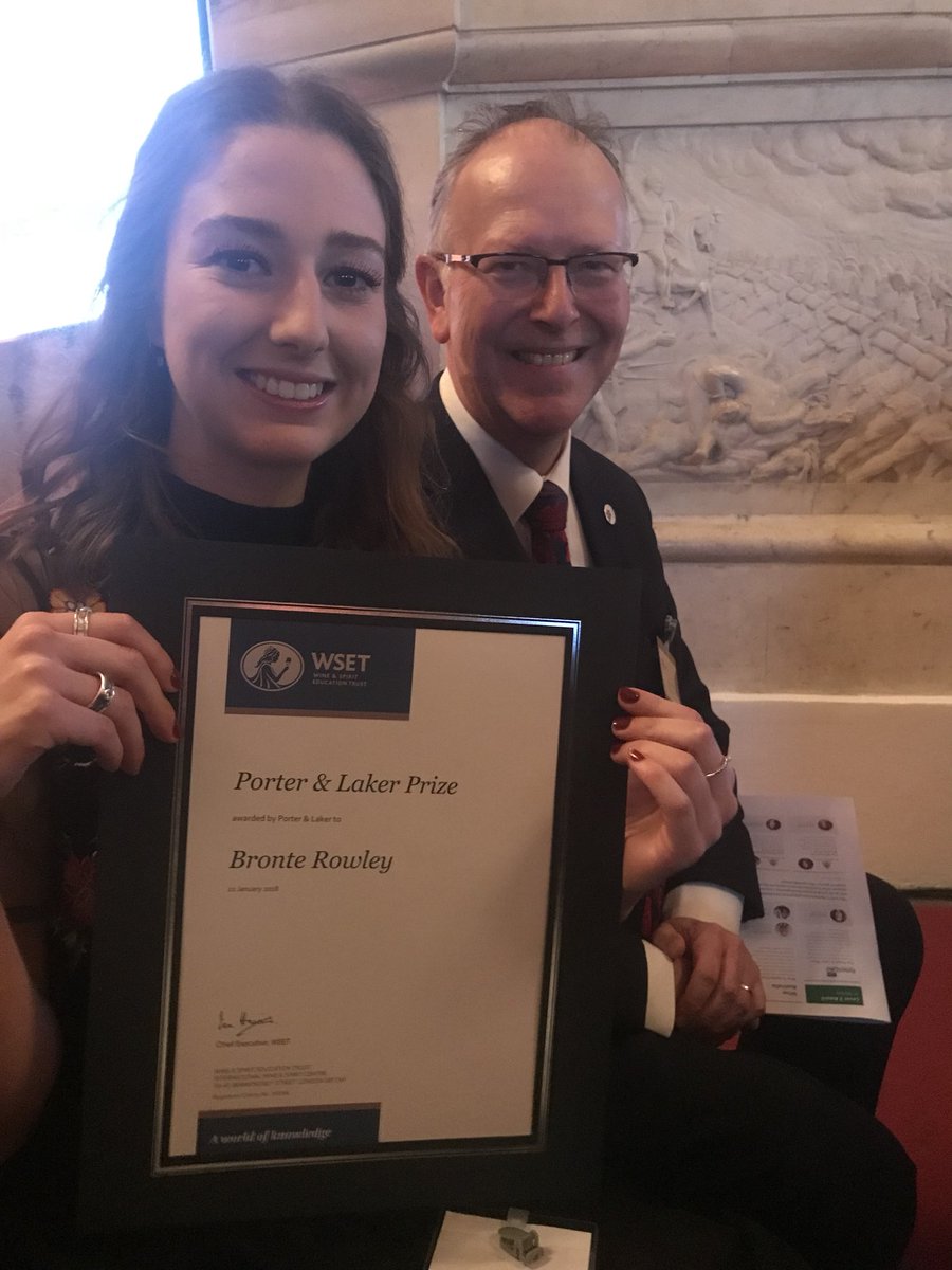 Yay! <a href="/DefiningWine/">DefiningWine</a> winner of the Porter and Laker @JFHILLEBRAND <a href="/WSETglobal/">WSETglobal</a> Diploma level 3. Well done Bronte #thisgirlcan watch out <a href="/mastersofwine/">Masters of Wine</a> - she’ll be knocking on your door soon! #WSET2018