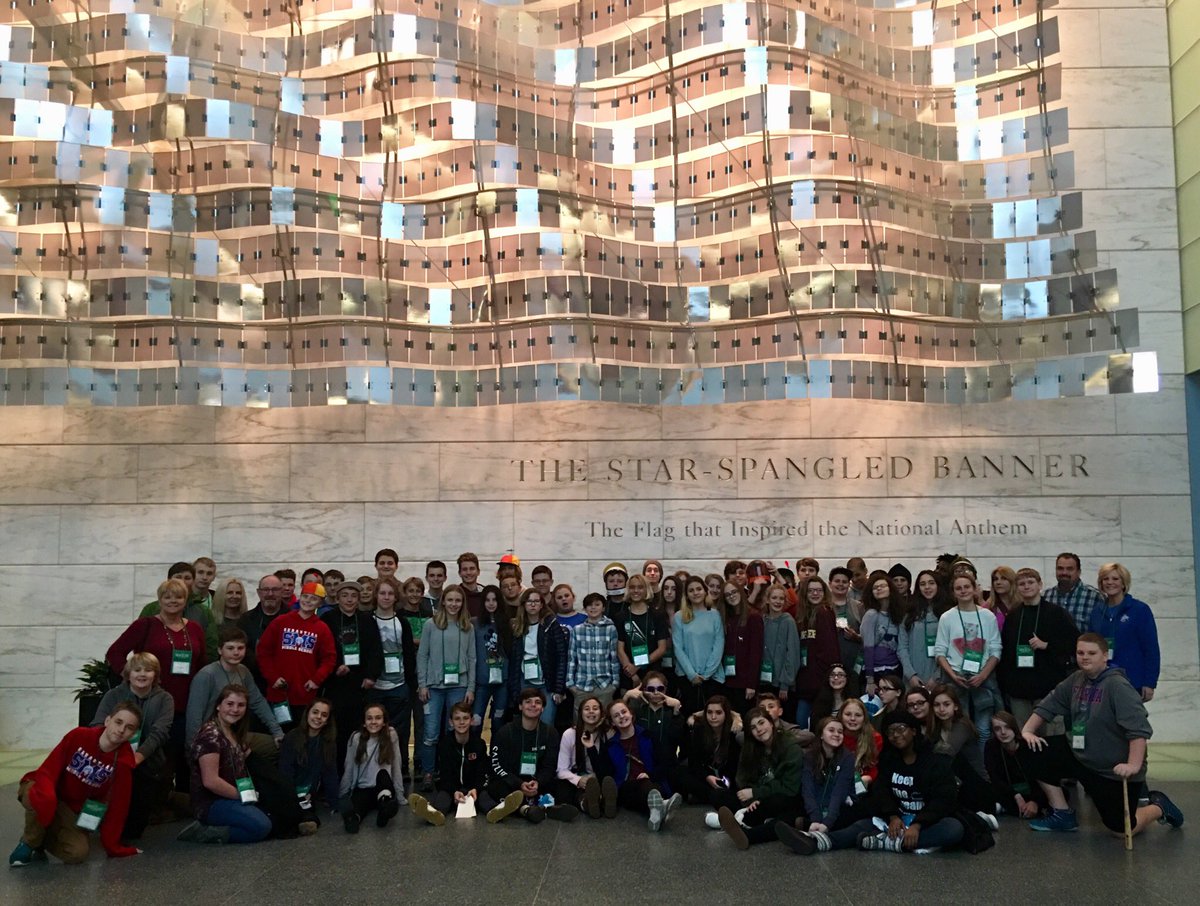 JayCBarbour's tweet photo. Exploring DC with our 8th grade Eagles! Day 1 included the Smithsonian Castle, National Museum of African American History and Culture, National Museum of American History, Madame Tussaud’s Wax Museum, dinner at Carmine’s, and a walking tour of monuments at night! @SMSeagles16 https://t.co/mUsMYpUEKC