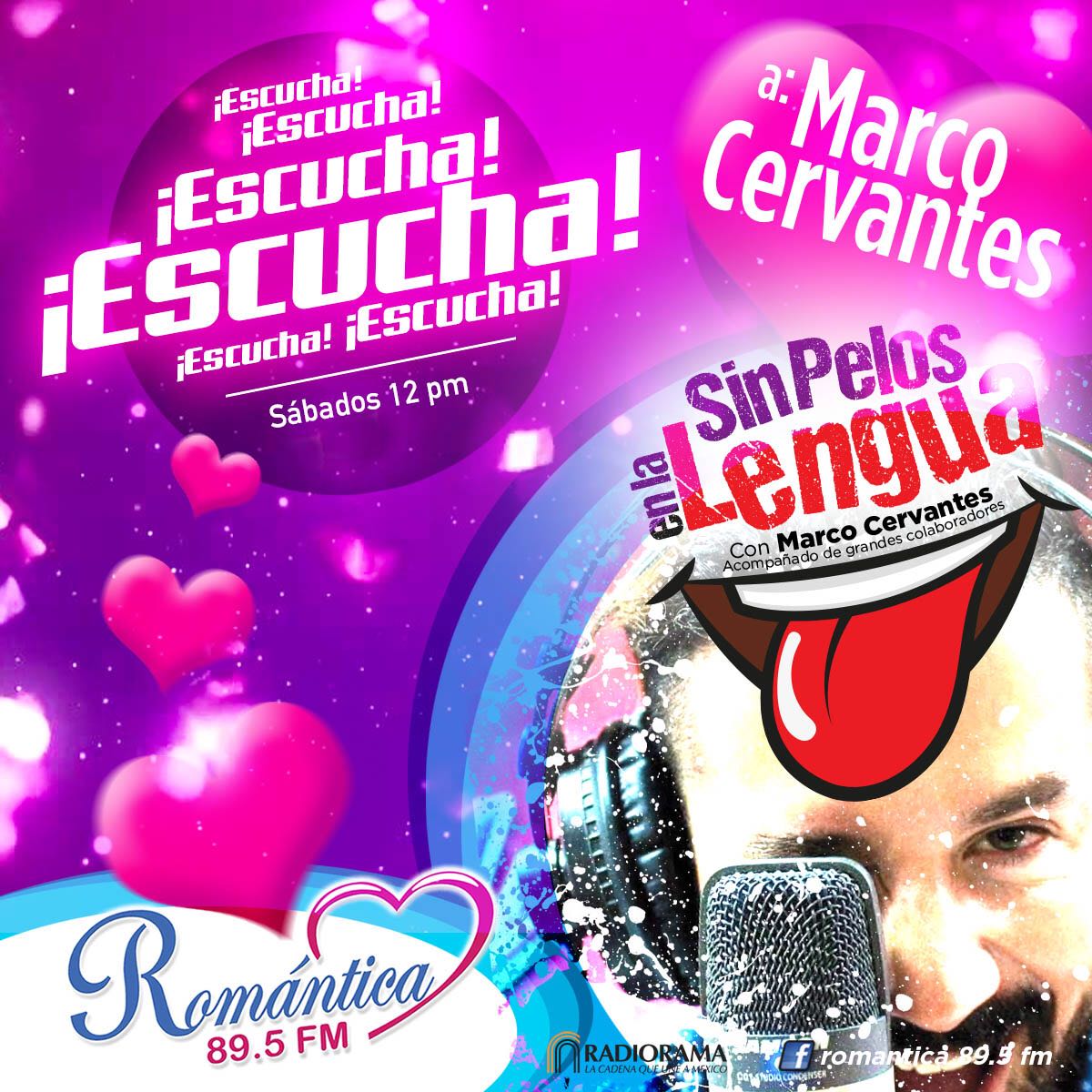 macero25's tweet photo. Te invito todos los sábados a las 12 pm a escuchar #SINPELOSENLALENGUA con #MarcoCervantes @Fr3dLar y @belebonilla por #ROMANTICA 89.5 FM @radioramasin 😉👌 https://t.co/MkfTOe8Dja