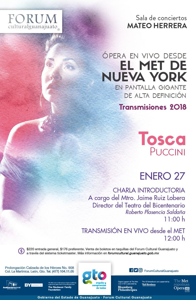 ForumCultural's tweet photo. Este próximo 27 de enero en “TOSCA” de Giacomo Puccini, una transmisión en vivo desde el MET de Nueva York ¡Te esperamos! https://t.co/DQEeRbdoRo