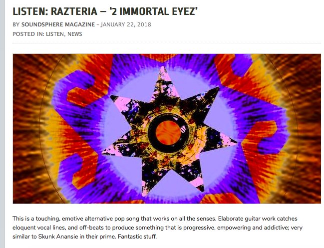 reneeasteria's tweet photo. Thank you @soundspheremag for the great review of my upcoming single "2 Immortal Eyz / To Immortalize!" https://t.co/jbTpx8o3Dy #SoundsphereMagazine #Review #newmusic #indepedentartist #womeninmusic #asteriarecords #razteria #2immortaleyz #toimmortalize #alternative #pop https://t.co/T6o6LKU6vx