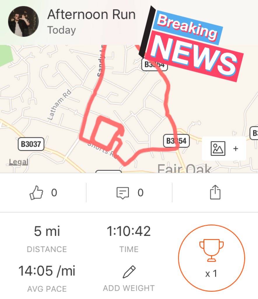 MrBYear6's tweet photo. So I signed @MrCYear5 and I up to a 5 mile race instead of a 5k race. I have been training and yesterday I set a PB of 15 minutes running non stop at 8.5 kmph. Today I decided to try to get as close to 5 miles as possible. I normally donβt believe. Today I did. #ranitall https://t.co/VvwdMMSIiv