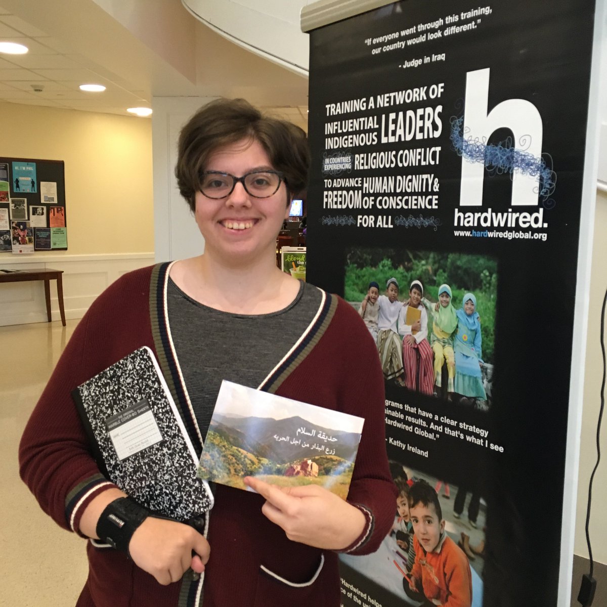 HardwiredOrg's tweet photo. Thank you for donating school supplies to children in Iraq, Kylie! You are #hardwiredforfreedom ! #iamhardwired #hardwired #campustour #mwu #marywash #peacefulgardenproject https://t.co/SjtWvvQGjc
