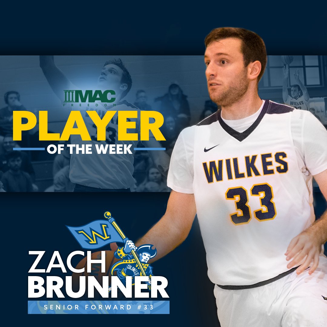 WilkesColonels's tweet photo. Congratulations to #WilkesMBB senior Zach Brunner on being named MAC Freedom men’s basketball Player of the Week! https://t.co/LO3DedKC2n