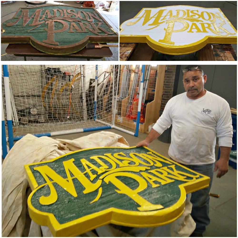 LakewoodAlive's tweet photo. You may have noticed that some of the park entrance signs in our city have gone missing this winter.  That's because the City of Lakewood's parks staff has been hard at work restoring these signs to their original splendor with a fresh paint job!  #LovingLakewood https://t.co/GxAEgj9jLa