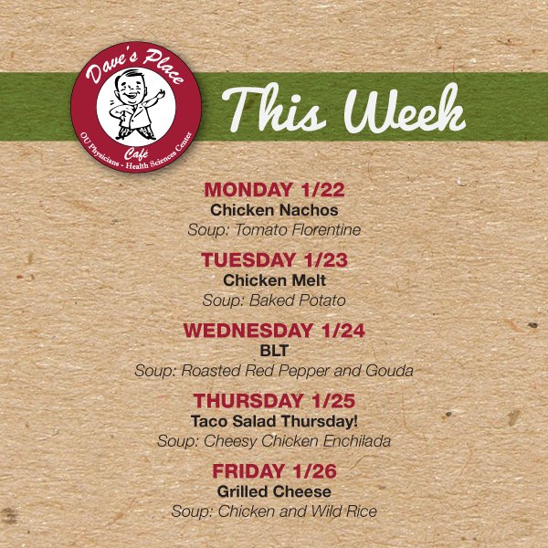 OUHSCDining's tweet image. Treat yourself this week! Stop by and enjoy one of our tasty specials.