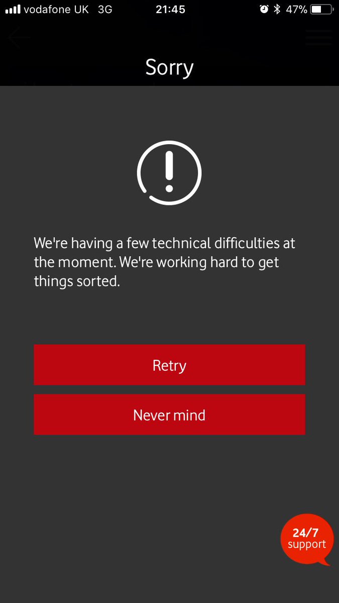 ShaneHorsfall's tweet photo. @VodafoneUK is this standard, been like it for a good month or so? It's it the appropriate error message? https://t.co/ihCWcMQijK
