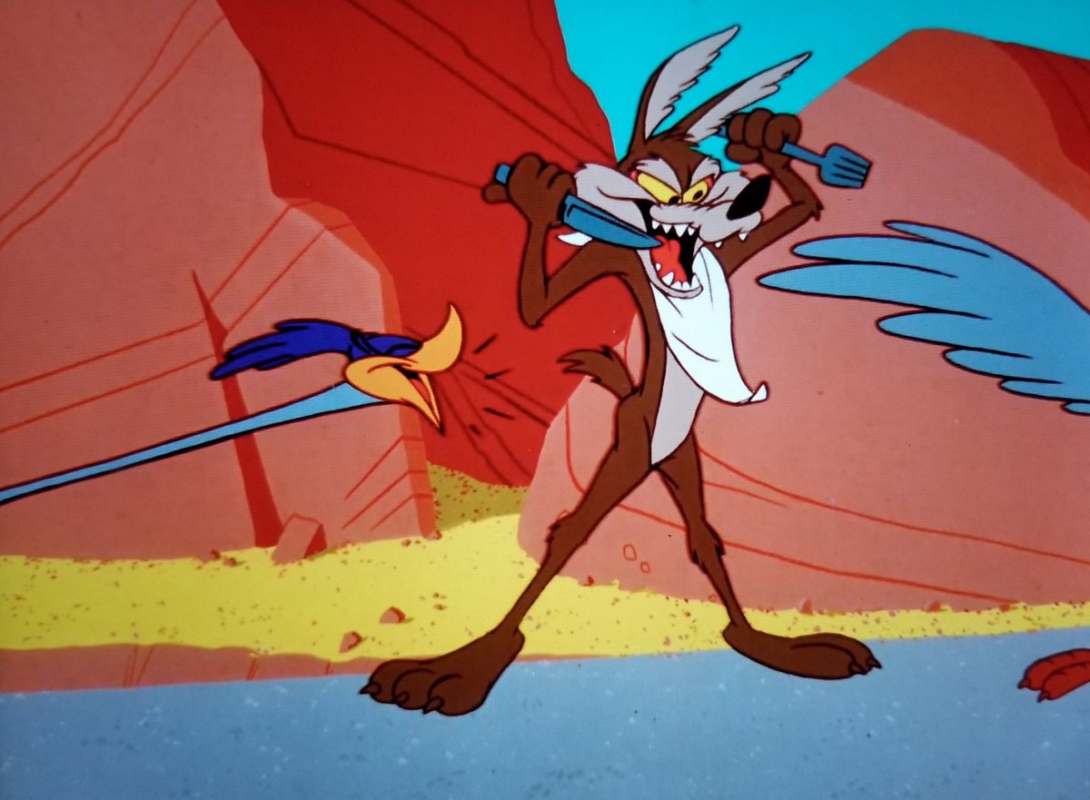 connorratliff's tweet photo. 2nd gag ALSO uses a sign + the main joke is the kind of thing Tex Avery could've pulled off at his peak.

Jones' "Duck Amuck" is one of the greatest meta cartoons of all time, but I generally prefer my RR shorts fully committed instead of winking &amp; commenting on itself. https://t.co/DgxyacHb3A