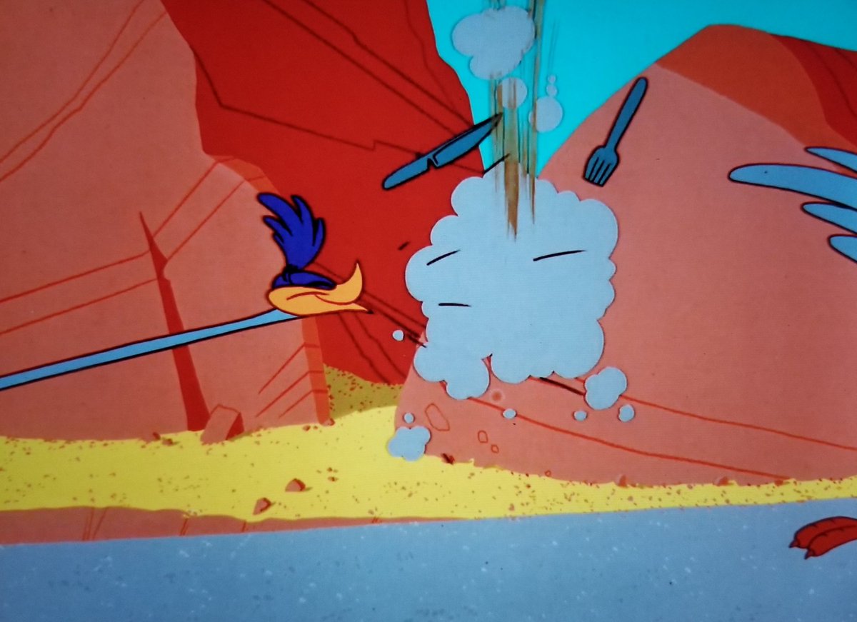connorratliff's tweet photo. 2nd gag ALSO uses a sign + the main joke is the kind of thing Tex Avery could've pulled off at his peak.

Jones' "Duck Amuck" is one of the greatest meta cartoons of all time, but I generally prefer my RR shorts fully committed instead of winking &amp; commenting on itself. https://t.co/DgxyacHb3A