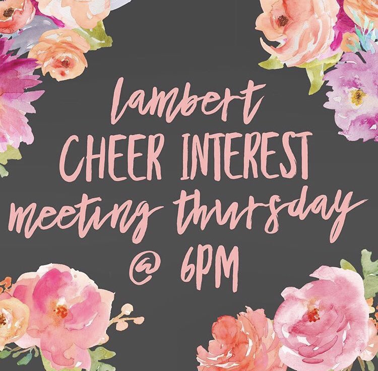 MsTigheLHS's tweet photo. HEY LAMBERT CHEERLEADERS!! See you all at the Sideline and Competition Cheerleading interest meeting THIS THURSDAY at 6 in the Media Center! @LambertHS @mlfizziks @lambert_cheer @coach_kara_ @linzdawg03 @bpaige78 https://t.co/WvXbdsjaLQ