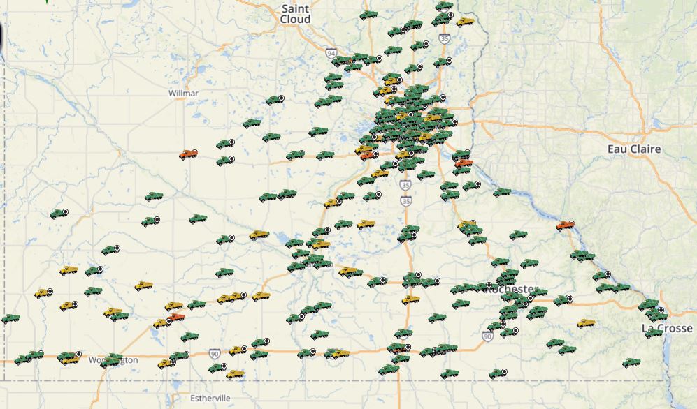 MnDOT's tweet image. The fleet is out. 
As long as the there is snow on the roads, our crews will continue to work. 
If you must travel, turn headlights on, reduce speeds and give plows at least 10 car lengths of room to work. 
511mn.org for conditions near you.