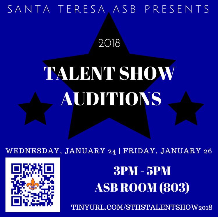 STHSCO19's tweet photo. ⚜️TALENT SHOW SIGN UPS ⚜️

COME AUDITION WEDNESDAY AND FRIDAY!!! 

https://t.co/hfJZQGzKUU https://t.co/VZqNcbPy8x