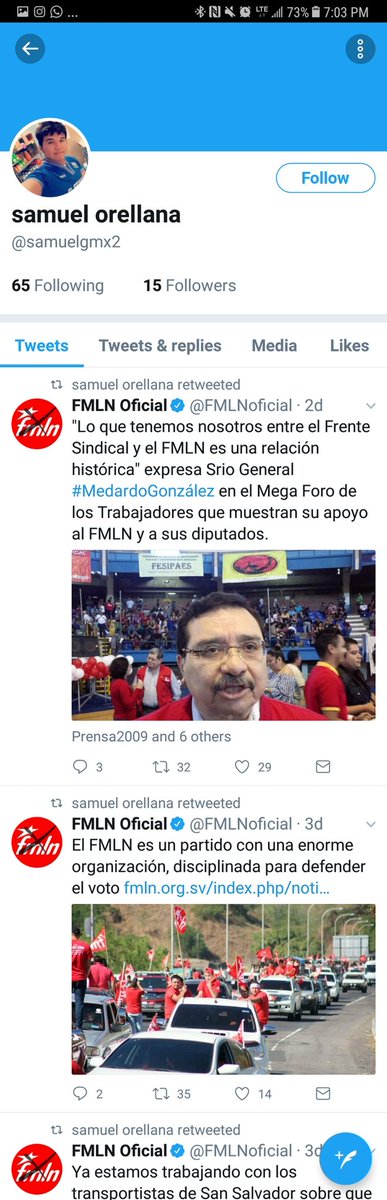 wontfollowuback's tweet photo. @samuelgmx2 @nayibbukele Que lindo ver tanta unión entre partidos. Puros RT del frente y foto robada de un man en Maryland pero aquí estamos definiendo areneros verdad #CuentasFake #cuentasb https://t.co/yIQl4ZFQ05