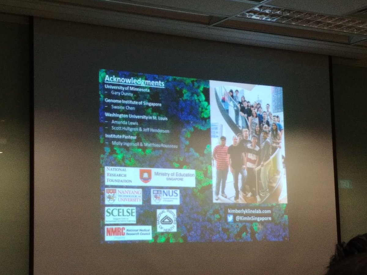 Great seminar by @KimInSingapore at nus microbiology! Showcasing her lab's mulitple models and approaches for polymicrobial infections focusing on the effects of enterococcus on host, other bacteria, and environment. #sgbug