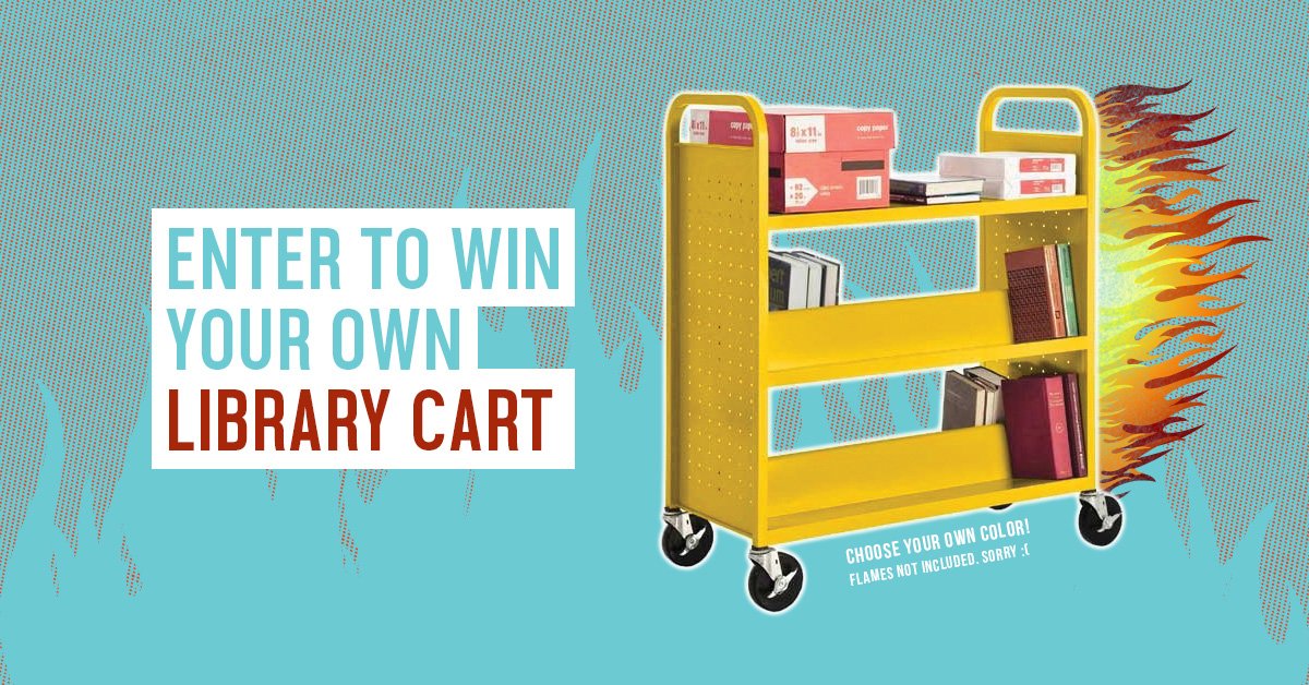 BookRiot's tweet image. Enter to win a library cart in your favorite color! bit.ly/2B4GuZH