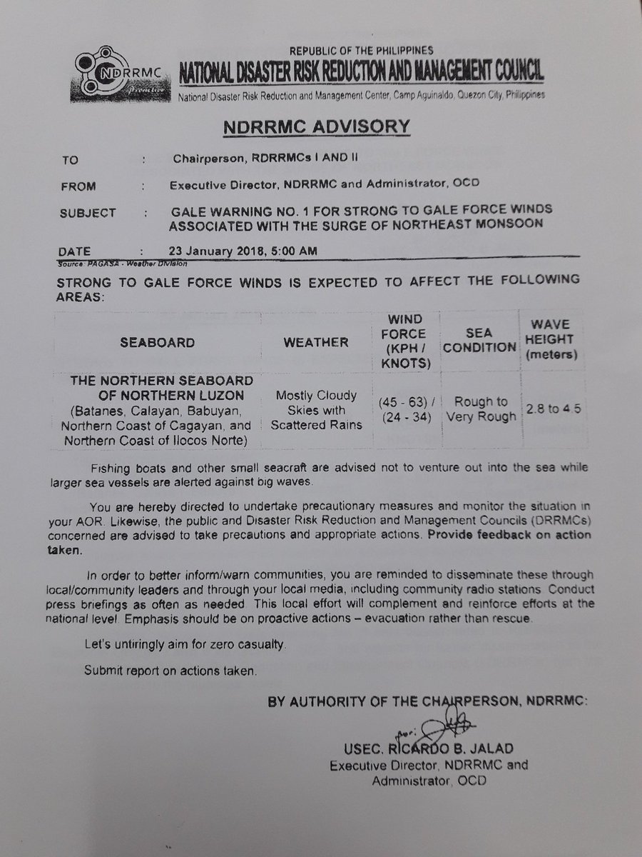 OCD_Region1's tweet photo. Gale Warning Affecting Northern Seaboard of Northern Luzon - Northern Coast of Ilocos Norte as of 5AM, 23 Januaray 2018. https://t.co/IYxw0BJkzX