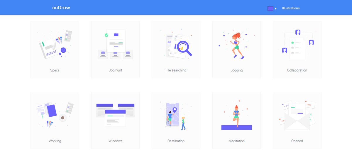 speckyboy's tweet photo. unDraw - MIT licensed illustrations for every project you can imagine and create https://t.co/LaklbL2PeS https://t.co/GqZtJANdJL
