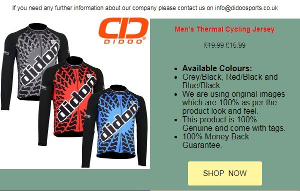 didoosportsuk's tweet photo. Grab your Thermal Cycling Jersey from Didoo Sports on 50% Sale today!
Shop now >https://t.co/il35jLYEiz
#didoosports #cycling #cyclingjersey https://t.co/3nMBbcMmol