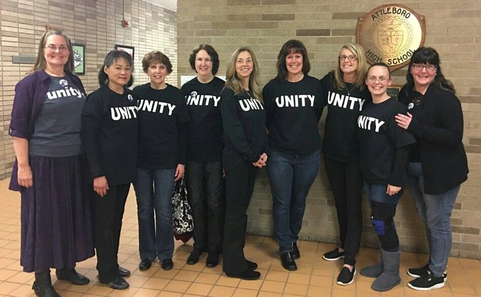bee_mta's tweet photo. MTA VP Candidate and Attleboro Ed. Assoc. President Adeline Bee standing with the Attleboro Paraprofessionals as they head to mediation over their contract. #espsrock #weloveouresps #LivingWage https://t.co/LLEltXnzUJ